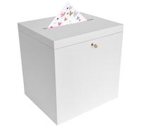 Creative Deco White Lockable Wooden Wedding Card Box | 29 x 25 x 30 cm Storage Box with Lid | Wood Keepsake Memory Trinket Chest for Post | for Easter Gift Birthdays Arts & Crafts