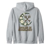 Locked In Moonlight Crescent Moon Floral Vintage Keys Zip Hoodie