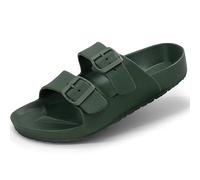 Lockenstab Mens Lightweight Comfort Slides Double Buckle Slip-on Adjustable EVA Orthopedic Flat Sandals(Army Green,12 UK)