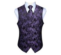 Lockenstab Men's Paisley Vest Floral Jacquard Tie Pocket Square Handkerchief Wedding Party Business Fit Vest Suit Set, gold, XS