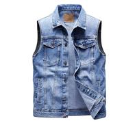 Lockenstab Men's Sleeveless Denim Jacket with 6 Pockets Biker Vest, a, 4XL
