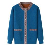 Lockenstab Middle-Aged and Elderly Knitted Cardigan Sweaters, Vintage Diamond Plaid Rose Buttons Knit Ladies Jumper for Autumn Winter Grandma, Mother, Gift, blue, M