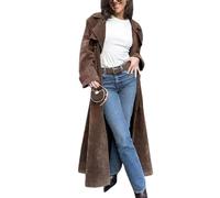 Lockenstab Suede Windbreaker Women's Long Windbreaker, Autumn And Winter Coat, Artificial Leather Double Breasted Jacket, Vintage Jacket With Belt, Thick And Warm(L)