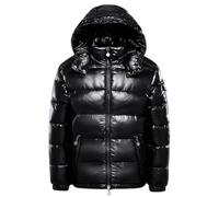 Lockenstab Winter Thicken Down Jackets For Men And Women Short Shiny White Duck Down Jacket Hooded Puffer Coat(Black,S)