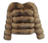 Lockenstab Women Warm Fluffy Cropped Puffer Jacket Faux Fur Coat Crop Parka Collarless Winter Teddy Bear Overcoat(Raccoon,X-Large)
