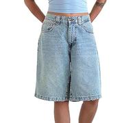 Lockenstab Women Y2k Bermuda Denim Shorts Low Rise Wide Leg Knee Length Carpenter Long Jean Summer Cow Girl Baggy Jorts(Blue,Small)