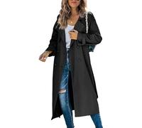 Lockenstab Women's Classic Long Trench Coat Double-Breasted Lapel Sleeve Windproof Overcoat With Belt(A-Black,XX-Large)