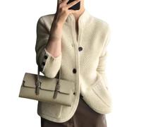 Lockenstab Women's Knitted Cardigan Jacket With Button, Women's Casual Long Sleeve Button Down Cardigan Sweater Knit Outwear, Stand Neck Loose Knit Sweater Jacket(Beige,XX-Large)