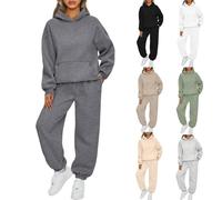 Lockenstab Women's Leisure Suit with Hood, 2 Pieces, Women's Jogging Suit Set, Sweatshirt with Trousers, Elegant Leisure Suit, Sports Trouser Suit, Long Sleeve Hoodie, Women's Leisure Suit, gray, L