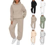 Lockenstab Women's Leisure Suit with Hood, 2 Pieces, Women's Jogging Suit Set, Sweatshirt with Trousers, Elegant Leisure Suit, Sports Trouser Suit, Long Sleeve Hoodie, Women's Leisure Suit, khaki, L