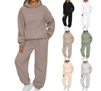 Lockenstab Women's Leisure Suit with Hood, 2 Pieces, Women's Jogging Suit Set, Sweatshirt with Trousers, Elegant Leisure Suit, Sports Trouser Suit, Long Sleeve Hoodie, Women's Leisure Suit, coffee, S