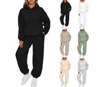 Lockenstab Women's Leisure Suit with Hood, 2 Pieces, Women's Jogging Suit Set, Sweatshirt with Trousers, Elegant Leisure Suit, Sports Trouser Suit, Long Sleeve Hoodie, Women's Leisure Suit, black, S