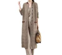 Lockenstab Women's Long Cardigans,Elegant Oversized Button Open Front Coat Loose Cable Knit Cardigan Sweater Casual Transition Jacket Kimono Cardigan Coat Outwear Autumn Winter(Khaki,M)
