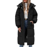 Lockenstab Women's Long Winter Coat Sleeve Puffer Quilted Coats Thickened Warm Hooded Padded Jackets Ladies Longline Windproof Outerwear For(Black,Small)