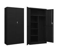 Locker Cabinet Black Steel 90x40x180cm 2 Doors 4 Shelves 3pt Lock WallAnchor Kit
