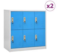 Locker Cabinet Set 2x Steel 6-Lockers Light Grey & Blue 90x45x92.5cm Secure Wall