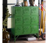 Locker Style Cupboard - 9 Door - Industrial Look - Green Distressed Metal