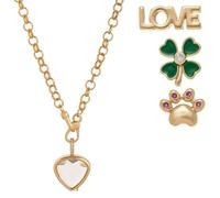 Locketique Necklace, Locketique Timeless Lockets, Holyhandsproject Crystal Glass Pendant Locket with Clover, Cross, Paw, All a Girl Needs, Always by My Side(Style D_with Accessories)