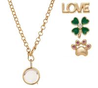 Locketique Necklace, Locketique Timeless Lockets, Holyhandsproject Crystal Glass Pendant Locket with Clover, Cross, Paw, All a Girl Needs, Always by My Side(Style B_with Accessories)