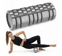 Lockie Fitness Foam Roller, 33x14cm Deep Tissue Roller Yoga/Pilates, Grey | Medium-density EVA, hollow core and 3 massage zones target trigger points, fascia, knots, soreness, warm-ups and recovery use
