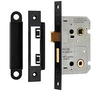 Locking Bathroom Door Sashlock Latch - Square Forend - 64mm - Matt Black | Thumb Turn Bathroom Door Lock and Latch - Secure WC Privacy Sashlock - Available in Multiple Finishes