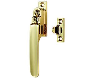 Locking Casement Window Fastener with Night Vent - 16 x 60mm - Polished Brass | Victorian Design Casement Window Fitting - Window Casement Stay Fastener Arm - Casement Window Fixture