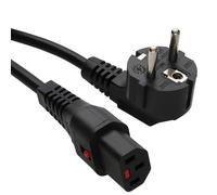 Locking IEC C13 to Schuko Mains Power Cable Lead EU Plug Black Locks any C14 2m