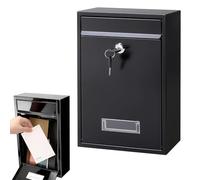 Locking Mailbox for Outdoor Wall Mount - Large Black Metal Post Box with Key, Galvanized Steel Rust-Proof Security Design for Mail