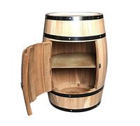 Locking Oak Wine Barrel Cabinet, Natural Solid Wood Storage for Cellar, Beer Keg Display Rack with Metal Hoops, Space-Saving Design for Home Bar Furniture