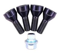 Locking Wheel Bolts Nuts Set, 4+1 M12 x 1.5mm, Black Steel Long Locking Nuts Wheel Bolt, Lock Lug Nut Tool Set with Key, for BMW 1 3 5 Series E46 E87 E60 36136786419 36131180882