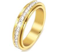 LOCKISSO Women's Stainless Steel Fidget Spinner Anxiety Ring for Women Men with Cubic Zirconia