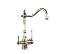 LOCKLGFMCZ Golden Kitchen Filter Faucet Brass 360 Rotation Purification Double Handle Dual Water Mode Hot Cold Mixer Taps Kitchen Faucet(Golden)