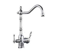 LOCKLGFMCZ Golden Kitchen Filter Faucet Brass 360 Rotation Purification Double Handle Dual Water Mode Hot Cold Mixer Taps Kitchen Faucet(Chrome)