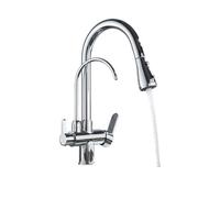 LOCKLGFMCZ Golden Kitchen Tap Pull Down Purified Water Faucet 360 Rotation Double Handles Single Hole Cold and Hot Mixers Kitchen Faucet(Chrome)