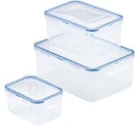 LocknLock Set of 3 Food Storage Containers with Lids Airtight, Leakproof - Rectangular Clear Plastic Food Storage Containers, Microwave & Dishwasher Safe, HPL825SJ3