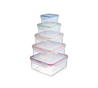 LocknLock 5pce container set - Square & Nestable with Col Seals 2.1lt/1.3lt/820ml/430ml/180ml