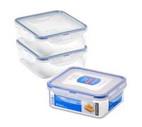 Locknlock Classic Clear Square Plastic Reusable Airtight Food Storage Container Set With Lid 870Ml Pack Of 3