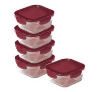 Locknlock Eco Ovenglass Clear Square Glass Dishwasher Safe Food Storage Container Set With Lid 500Ml Pack Of 5
