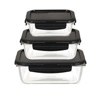 LocknLock Food storage container, Borosilicate Glass, black, 3er Set Eckig Klein