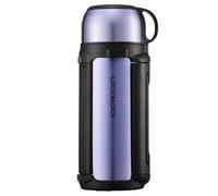 LocknLock Insulated Jug 1.5 Litres - Thermos Flask with Cup - Warming Jug for Coffee, Tea & Cold Insulation, Stainless Steel Insulated Flask Leak-Proof with Carry Strap and Folding Handle - Light Blue