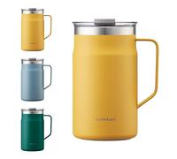 LocknLock Metro Mug Premium 18/8 Stainless Steel Double Wall Insulated with Handle Perfect for Table with Lid, Yellow, 20 oz