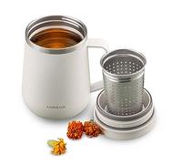 LocknLock Metro Tea Mug Ivory 13oz/400ml, Coffee Mug Cups with Tea Infuser Strainer, Lid and Handle, Double Wall Stainless Steel Vacuum Insulated Travel Tumbler