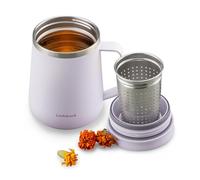 LocknLock Metro Tea Mug Violet 13oz/400ml, Tea and Coffee Mug Cups with Tea Infuser Strainer, Lid and Handle, Double Wall Stainless Steel Vacuum Insulated Travel Tumbler