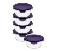 LocknLock Eco Ovenglass Glass Food Containers with Lids Set of 5 - Airtight, Leakproof Round Food Storage Containers with Recycled Plastic Lids, Oven Safe, Dishwasher Safe, 5 x 950ml