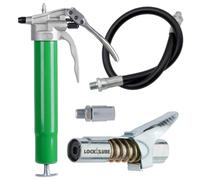 LockNLube DynaBoost Dual-Mode Manual Grease Gun, 12,000 PSI, Locking Grease Coupler, 20" Hose