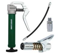 LockNLube Mini Grease Gun Kit. Includes Our Patented Grease Coupler (Locks on, Stays on, Won't Leak!) Plus a 12 Hose and in-line Hose Swivel.