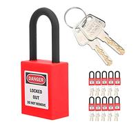 Lockout Padlock, 10 Sets Lockout Tagout Locks Lockout Lock with Keys Pro Lock Dustproof Nylon Security Padlock for Lock Out Tag Out Applications (Red)