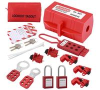Lockout Tagout Kit, Block Off Kit for Electricians, Electrical Circuit Breaker Lockout Tagout Kit, Electrical Safety Lockout Padlock, Safety Padlock Tags Hasps Set for Industrial, with Storage Bag