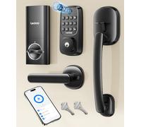 Lockzo Smart Lock with Handle, Built-in WiFi Smart Locks for Front Door Set, Fingerprint Keyless Entry Door Lock with Electronic Deadbolt, App & Voice Control, Auto Locking (Black)