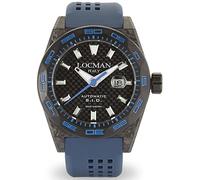 Locman Stealth/Men's Watch/Dial Carbon Black and Titanium/Case Carbon/Watch Strap Silicone Blue